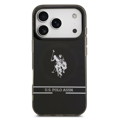 iPhone 17 Pro Kılıf U.S. Polo Assn. Orjinal Lisanslı M-safe Şarj Özellikli IML Double Horse Stripe Logolu Kapak