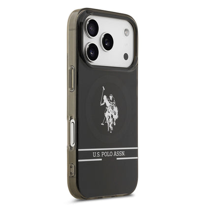 iPhone 17 Pro Kılıf U.S. Polo Assn. Orjinal Lisanslı M-safe Şarj Özellikli IML Double Horse Stripe Logolu Kapak