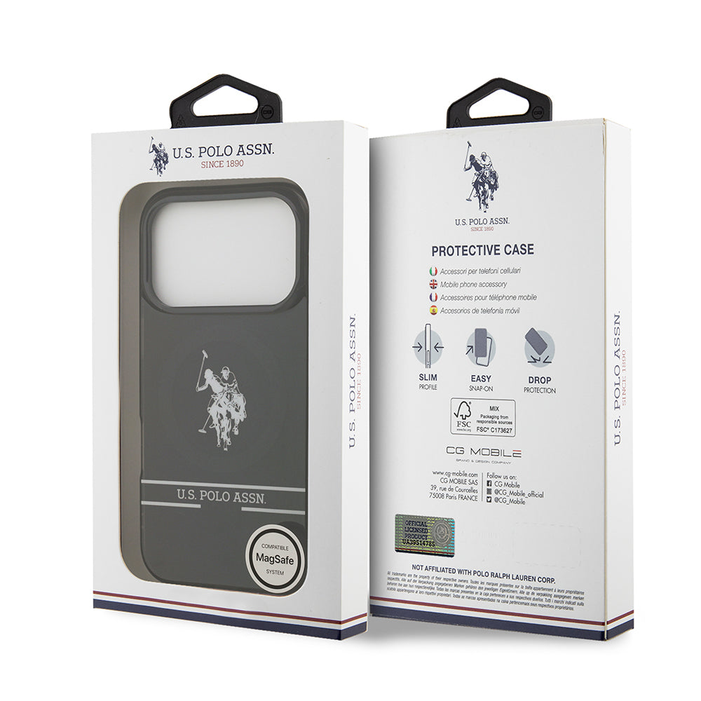 iPhone 17 Pro Kılıf U.S. Polo Assn. Orjinal Lisanslı M-safe Şarj Özellikli IML Double Horse Stripe Logolu Kapak