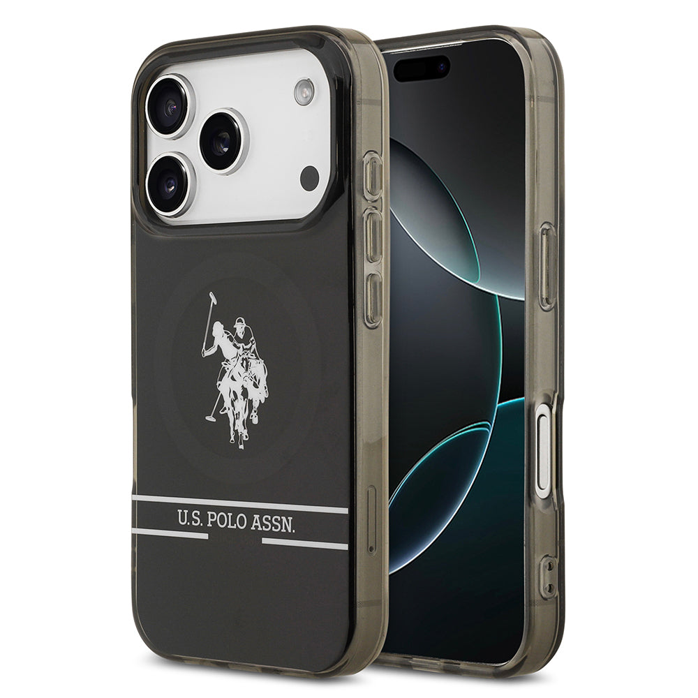 iPhone 17 Pro Kılıf U.S. Polo Assn. Orjinal Lisanslı M-safe Şarj Özellikli IML Double Horse Stripe Logolu Kapak