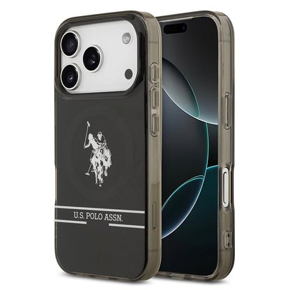 iPhone 17 Pro Kılıf U.S. Polo Assn. Orjinal Lisanslı M-safe Şarj Özellikli IML Double Horse Stripe Logolu Kapak
