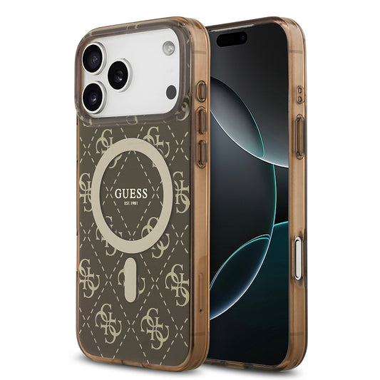 iPhone 17 Pro Max Kılıf Guess Orjinal Lisanslı M-safe Şarj Özellikli IML Baskılı Klasik Logolu 4G Desenli Kapak