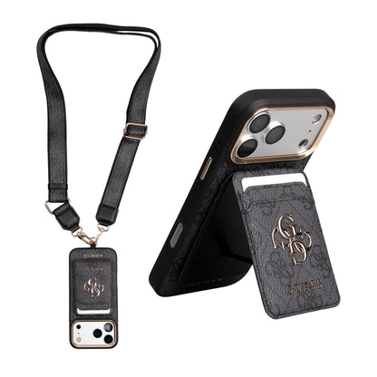 Apple iPhone 17 Pro Max Guess Orjinal Lisanslı 4G ve Yazı Logolu Kılıf + Kartlık + Askı İpi 3in1 Aksesuar Seti