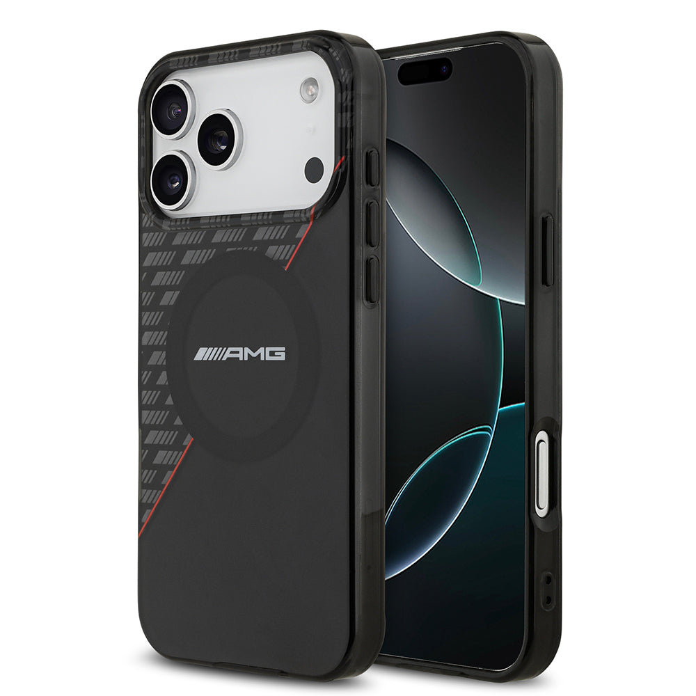 iPhone 17 Pro Max Kılıf AMG Orjinal Lisanslı M-safe Şarj Özellikli Çift Katmanlı Kırmızı Çapraz Çizgili Kapak