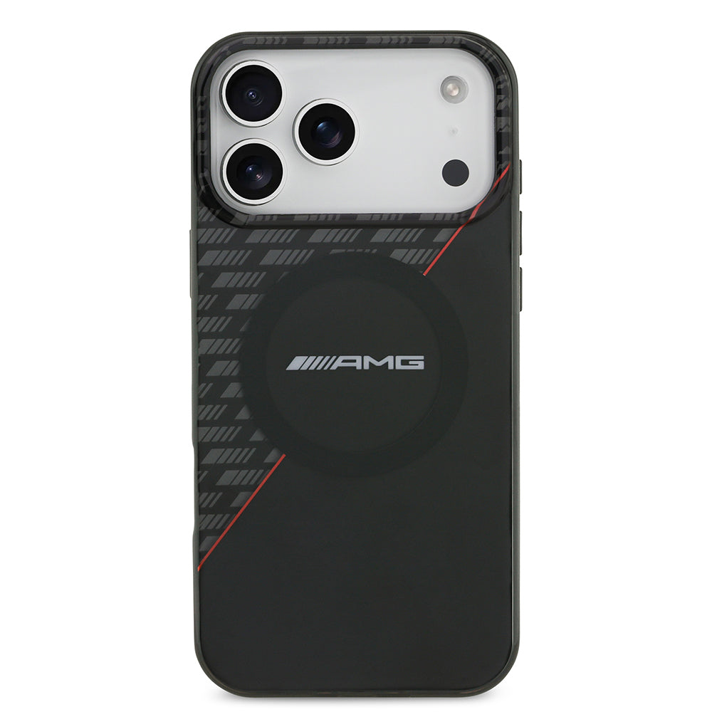 iPhone 17 Pro Max Kılıf AMG Orjinal Lisanslı M-safe Şarj Özellikli Çift Katmanlı Kırmızı Çapraz Çizgili Kapak