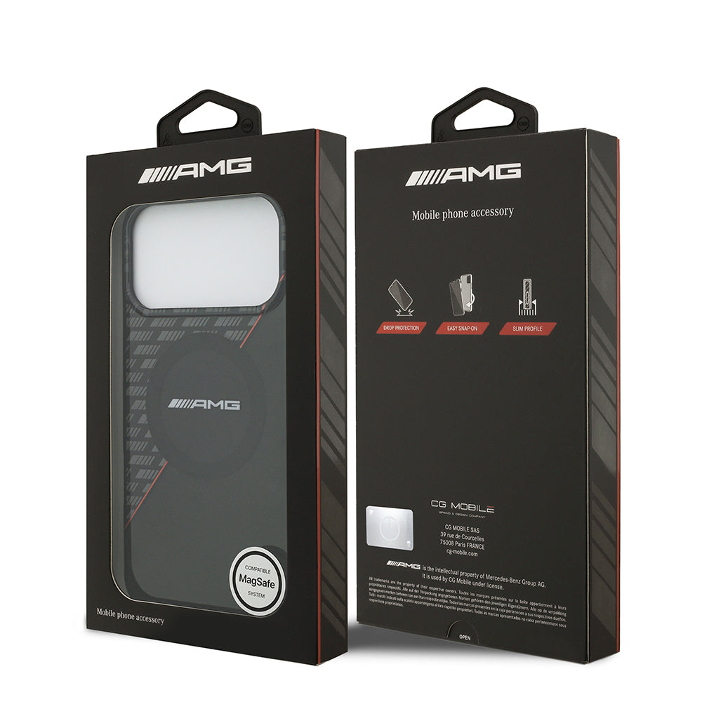 iPhone 17 Pro Max Kılıf AMG Orjinal Lisanslı M-safe Şarj Özellikli Çift Katmanlı Kırmızı Çapraz Çizgili Kapak