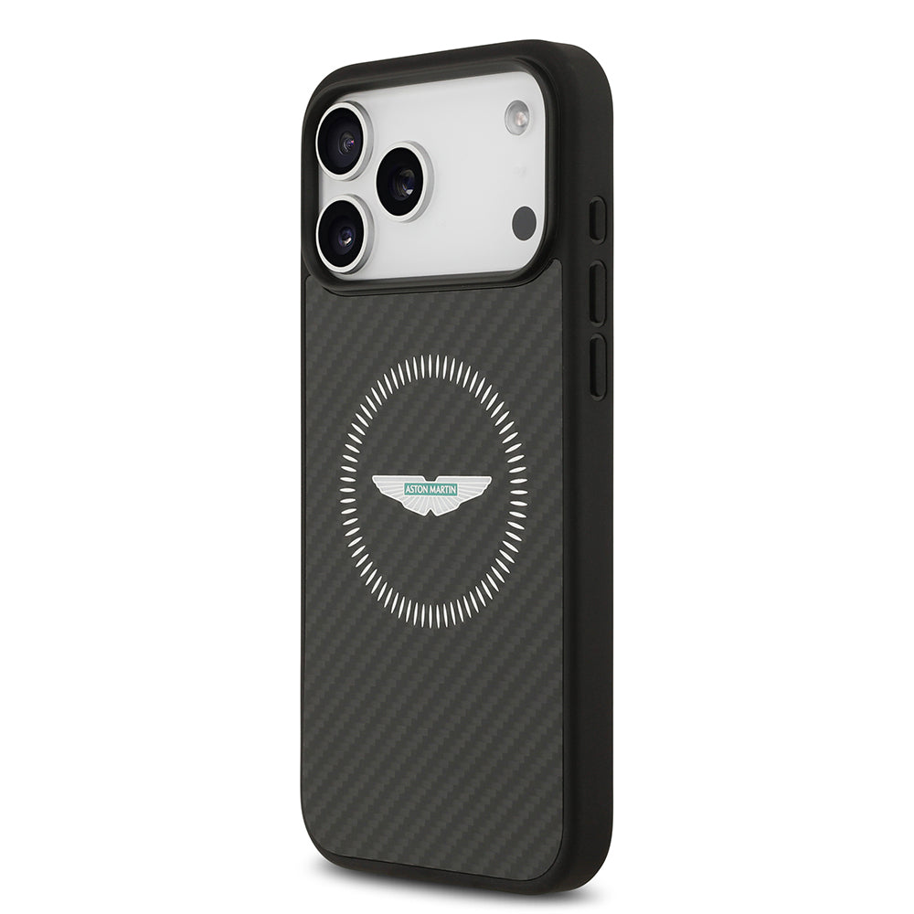 iPhone 17 Pro Max Kılıf Aston Martin Orjinal Lisanslı M-safe Şarj Özellikli Karbon Fiber Kevlar Kapak
