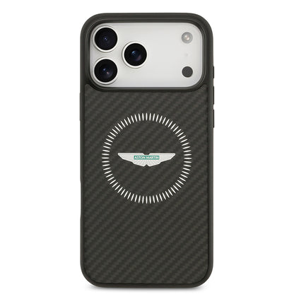 iPhone 17 Pro Max Kılıf Aston Martin Orjinal Lisanslı M-safe Şarj Özellikli Karbon Fiber Kevlar Kapak