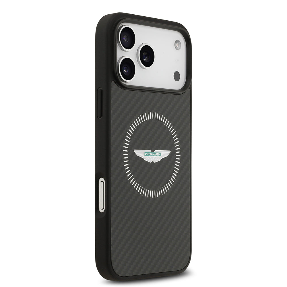 iPhone 17 Pro Max Kılıf Aston Martin Orjinal Lisanslı M-safe Şarj Özellikli Karbon Fiber Kevlar Kapak