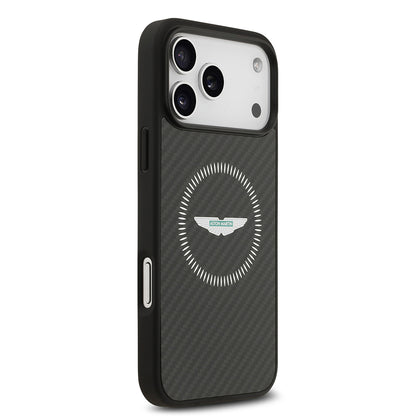 iPhone 17 Pro Max Kılıf Aston Martin Orjinal Lisanslı M-safe Şarj Özellikli Karbon Fiber Kevlar Kapak