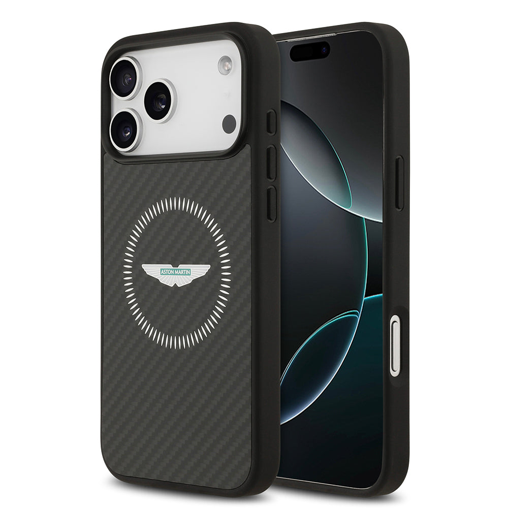 iPhone 17 Pro Max Kılıf Aston Martin Orjinal Lisanslı M-safe Şarj Özellikli Karbon Fiber Kevlar Kapak