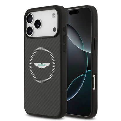 iPhone 17 Pro Max Kılıf Aston Martin Orjinal Lisanslı M-safe Şarj Özellikli Karbon Fiber Kevlar Kapak