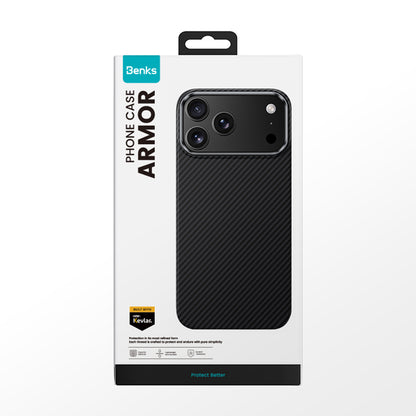 iPhone 17 Pro Max Kılıf Benks M-safe Şarj Özellikli Metal Kamera Çerçeveli Magnetik ArmorAir 600D Kevlar Fiber Kapak