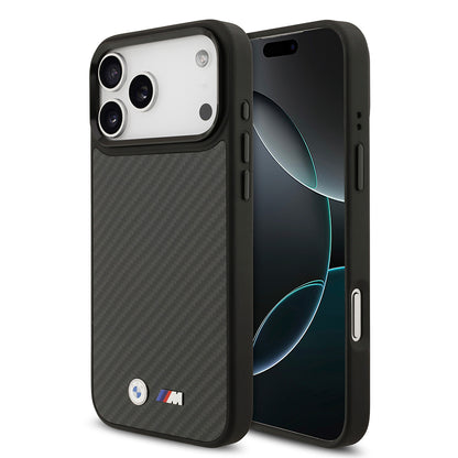 iPhone 17 Pro Max Kılıf BMW Orjinal Lisanslı M-safe Şarj Özellikli Karbon Fiber Metal Logolu Kevlar Kapak