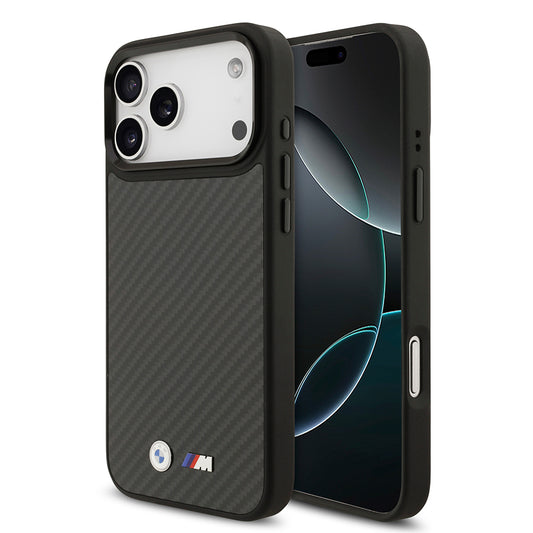 iPhone 17 Pro Max Kılıf BMW Orjinal Lisanslı M-safe Şarj Özellikli Karbon Fiber Metal Logolu Kevlar Kapak