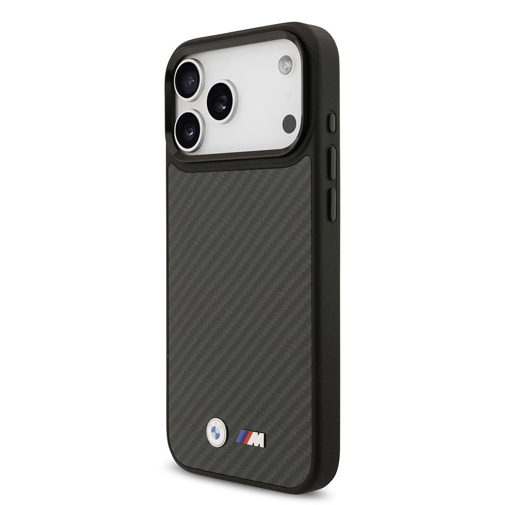 iPhone 17 Pro Max Kılıf BMW Orjinal Lisanslı M-safe Şarj Özellikli Karbon Fiber Metal Logolu Kevlar Kapak