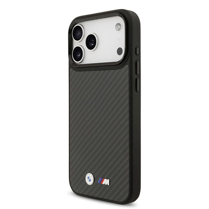 iPhone 17 Pro Max Kılıf BMW Orjinal Lisanslı M-safe Şarj Özellikli Karbon Fiber Metal Logolu Kevlar Kapak