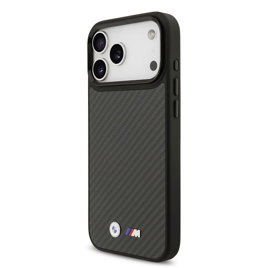 iPhone 17 Pro Max Kılıf BMW Orjinal Lisanslı M-safe Şarj Özellikli Karbon Fiber Metal Logolu Kevlar Kapak