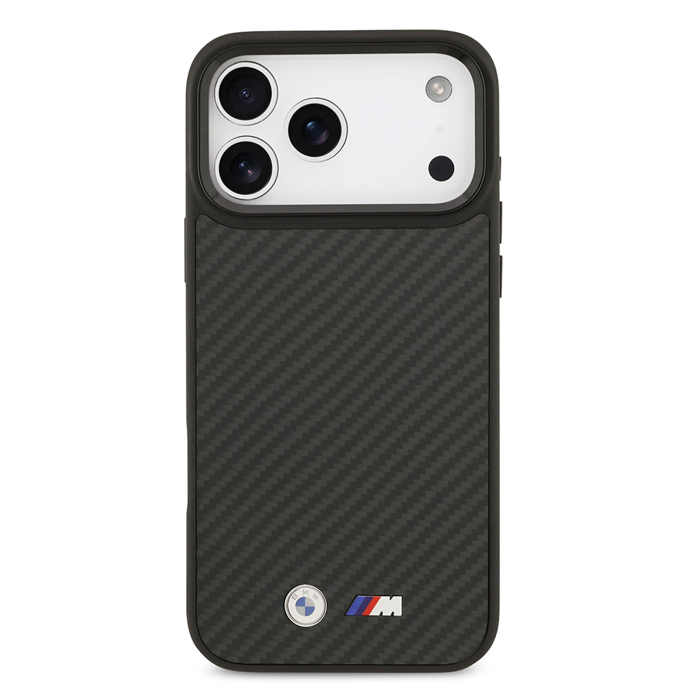 iPhone 17 Pro Max Kılıf BMW Orjinal Lisanslı M-safe Şarj Özellikli Karbon Fiber Metal Logolu Kevlar Kapak