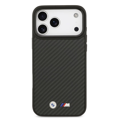 iPhone 17 Pro Max Kılıf BMW Orjinal Lisanslı M-safe Şarj Özellikli Karbon Fiber Metal Logolu Kevlar Kapak