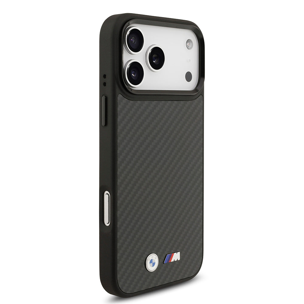 iPhone 17 Pro Max Kılıf BMW Orjinal Lisanslı M-safe Şarj Özellikli Karbon Fiber Metal Logolu Kevlar Kapak