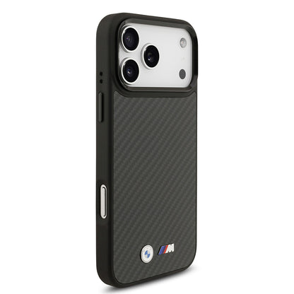 iPhone 17 Pro Max Kılıf BMW Orjinal Lisanslı M-safe Şarj Özellikli Karbon Fiber Metal Logolu Kevlar Kapak