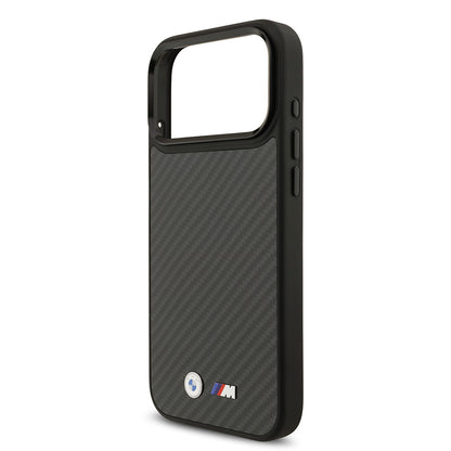 iPhone 17 Pro Max Kılıf BMW Orjinal Lisanslı M-safe Şarj Özellikli Karbon Fiber Metal Logolu Kevlar Kapak