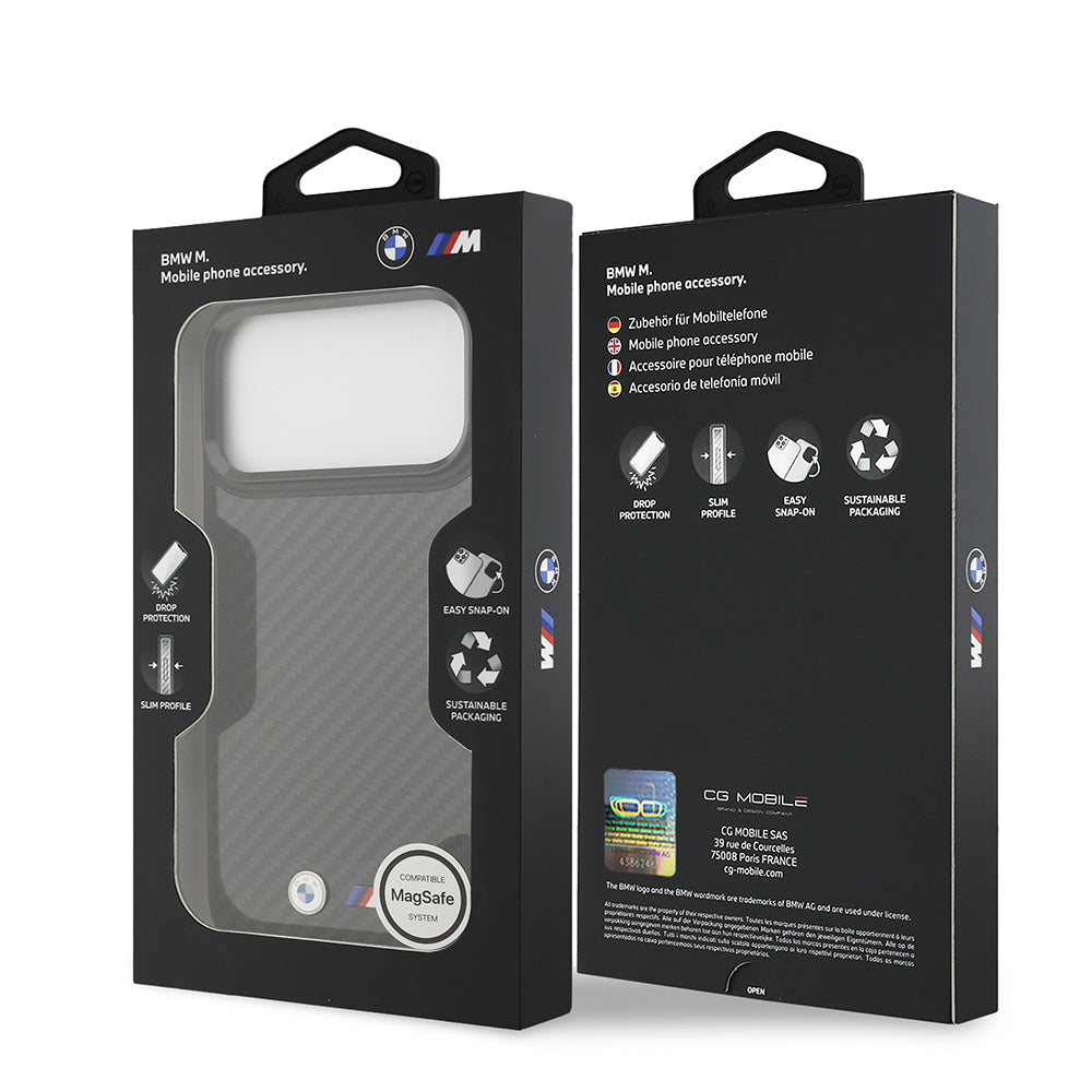 iPhone 17 Pro Max Kılıf BMW Orjinal Lisanslı M-safe Şarj Özellikli Karbon Fiber Metal Logolu Kevlar Kapak