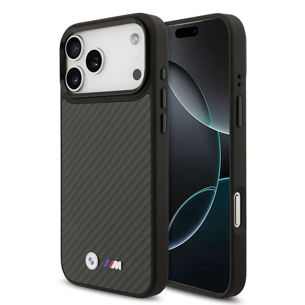 iPhone 17 Pro Max Kılıf BMW Orjinal Lisanslı M-safe Şarj Özellikli Karbon Fiber Metal Logolu Kevlar Kapak