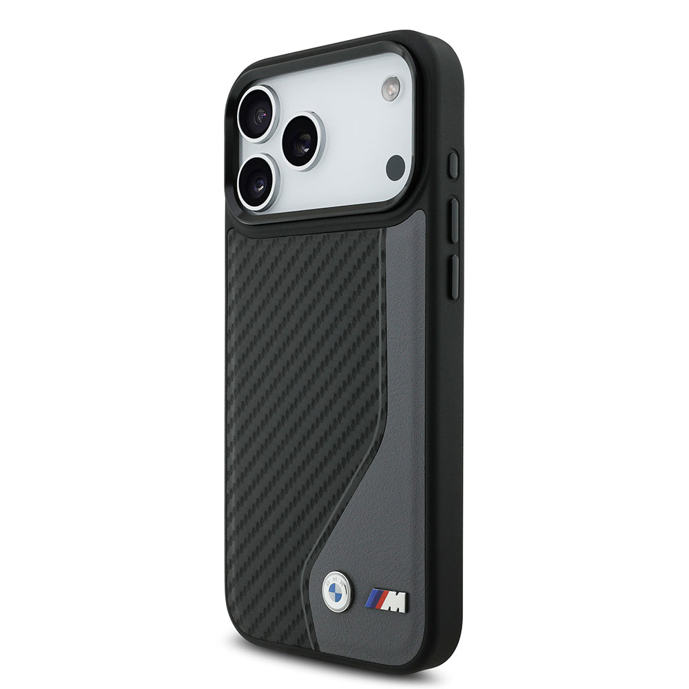iPhone 17 Pro Max Kılıf BMW Orjinal Lisanslı M-safe Şarj Özellikli Metal BMW ve M Logolu PU Karbon Tasarımlı Kapak