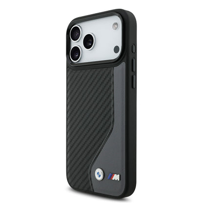 iPhone 17 Pro Max Kılıf BMW Orjinal Lisanslı M-safe Şarj Özellikli Metal BMW ve M Logolu PU Karbon Tasarımlı Kapak