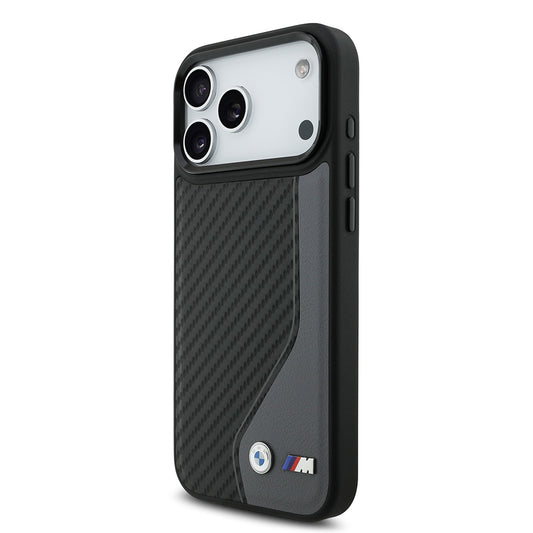 iPhone 17 Pro Max Kılıf BMW Orjinal Lisanslı M-safe Şarj Özellikli Metal BMW ve M Logolu PU Karbon Tasarımlı Kapak