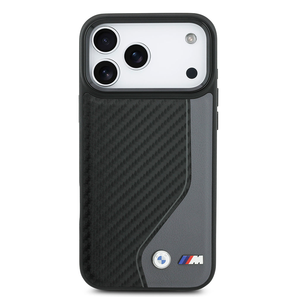 iPhone 17 Pro Max Kılıf BMW Orjinal Lisanslı M-safe Şarj Özellikli Metal BMW ve M Logolu PU Karbon Tasarımlı Kapak