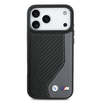 iPhone 17 Pro Max Kılıf BMW Orjinal Lisanslı M-safe Şarj Özellikli Metal BMW ve M Logolu PU Karbon Tasarımlı Kapak