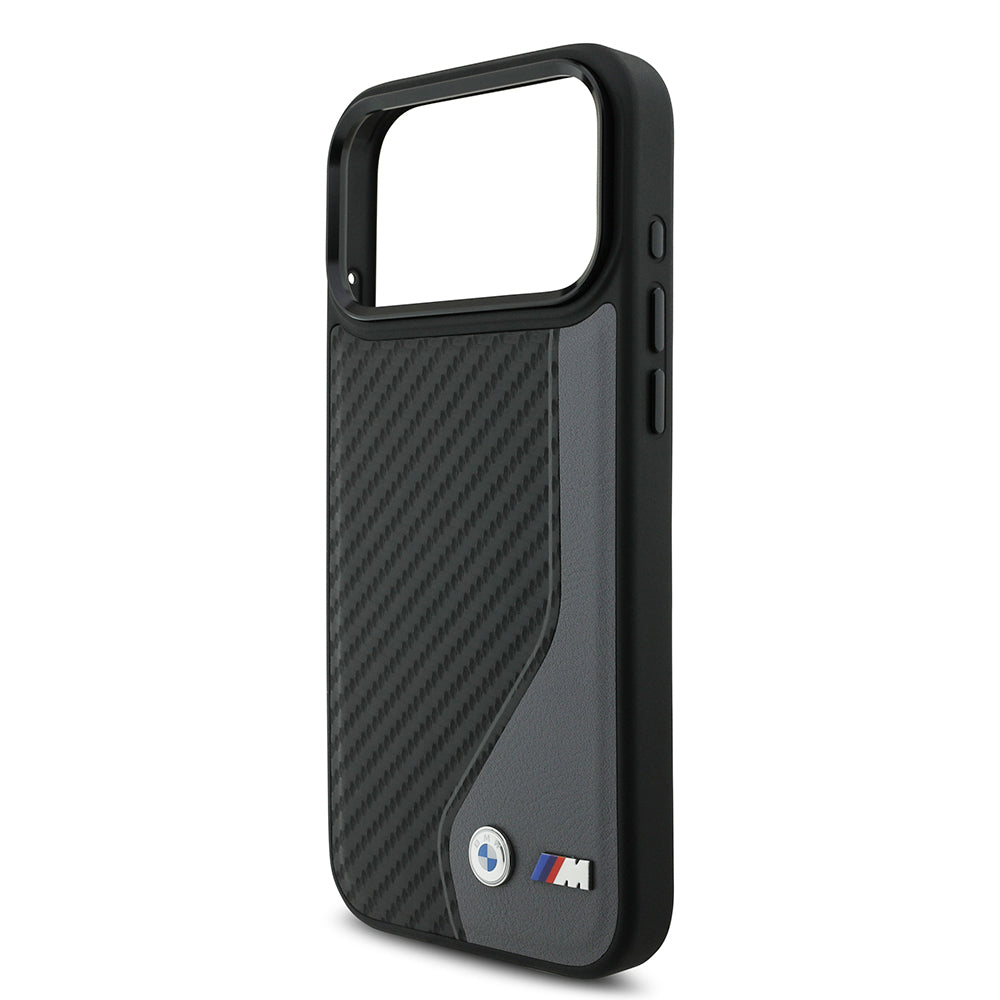 iPhone 17 Pro Max Kılıf BMW Orjinal Lisanslı M-safe Şarj Özellikli Metal BMW ve M Logolu PU Karbon Tasarımlı Kapak