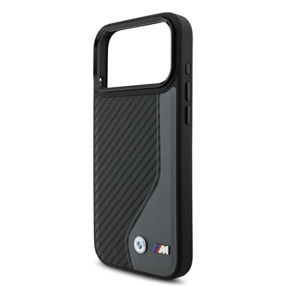 iPhone 17 Pro Max Kılıf BMW Orjinal Lisanslı M-safe Şarj Özellikli Metal BMW ve M Logolu PU Karbon Tasarımlı Kapak