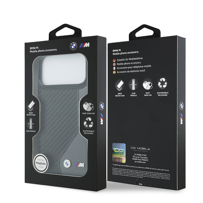 iPhone 17 Pro Max Kılıf BMW Orjinal Lisanslı M-safe Şarj Özellikli Metal BMW ve M Logolu PU Karbon Tasarımlı Kapak