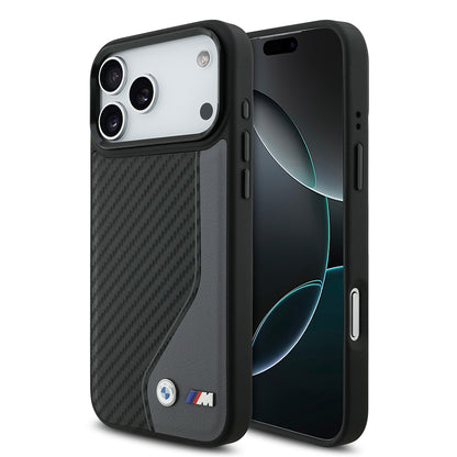 iPhone 17 Pro Max Kılıf BMW Orjinal Lisanslı M-safe Şarj Özellikli Metal BMW ve M Logolu PU Karbon Tasarımlı Kapak