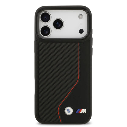 iPhone 17 Pro Max Kılıf BMW Orjinal Lisanslı M-safe Şarj Özellikli Metal BMW ve M Logolu PU Karbon Tasarımlı Kapak