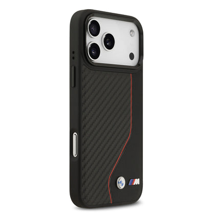 iPhone 17 Pro Max Kılıf BMW Orjinal Lisanslı M-safe Şarj Özellikli Metal BMW ve M Logolu PU Karbon Tasarımlı Kapak