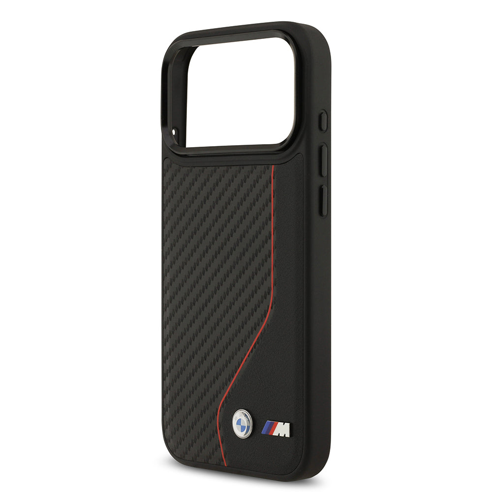 iPhone 17 Pro Max Kılıf BMW Orjinal Lisanslı M-safe Şarj Özellikli Metal BMW ve M Logolu PU Karbon Tasarımlı Kapak