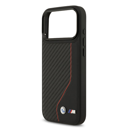 iPhone 17 Pro Max Kılıf BMW Orjinal Lisanslı M-safe Şarj Özellikli Metal BMW ve M Logolu PU Karbon Tasarımlı Kapak