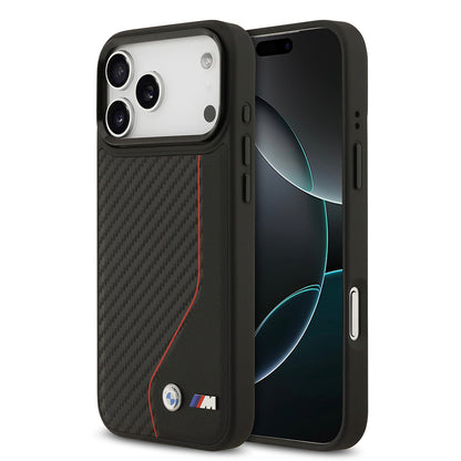 iPhone 17 Pro Max Kılıf BMW Orjinal Lisanslı M-safe Şarj Özellikli Metal BMW ve M Logolu PU Karbon Tasarımlı Kapak