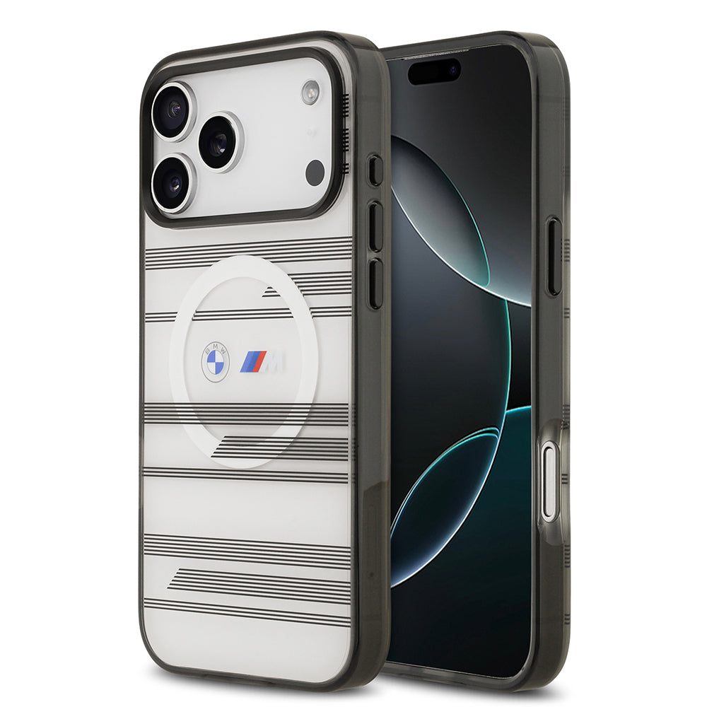 iPhone 17 Pro Max Kılıf BMW Orjinal Lisanslı M-safe Şarj Özellikli Metal Kamera Butonlu Yatay Şeritli M Dizayn Kapak