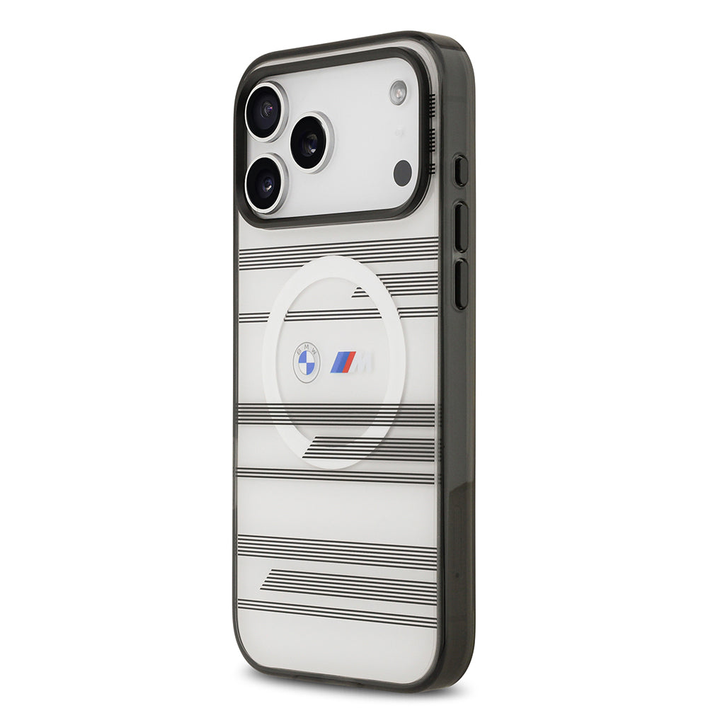 iPhone 17 Pro Max Kılıf BMW Orjinal Lisanslı M-safe Şarj Özellikli Metal Kamera Butonlu Yatay Şeritli M Dizayn Kapak