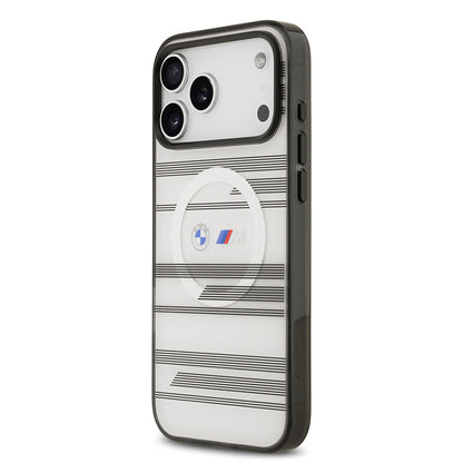 iPhone 17 Pro Max Kılıf BMW Orjinal Lisanslı M-safe Şarj Özellikli Metal Kamera Butonlu Yatay Şeritli M Dizayn Kapak