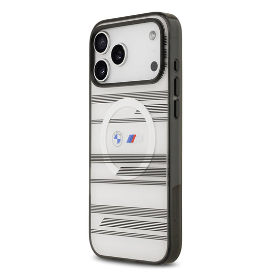 iPhone 17 Pro Max Kılıf BMW Orjinal Lisanslı M-safe Şarj Özellikli Metal Kamera Butonlu Yatay Şeritli M Dizayn Kapak