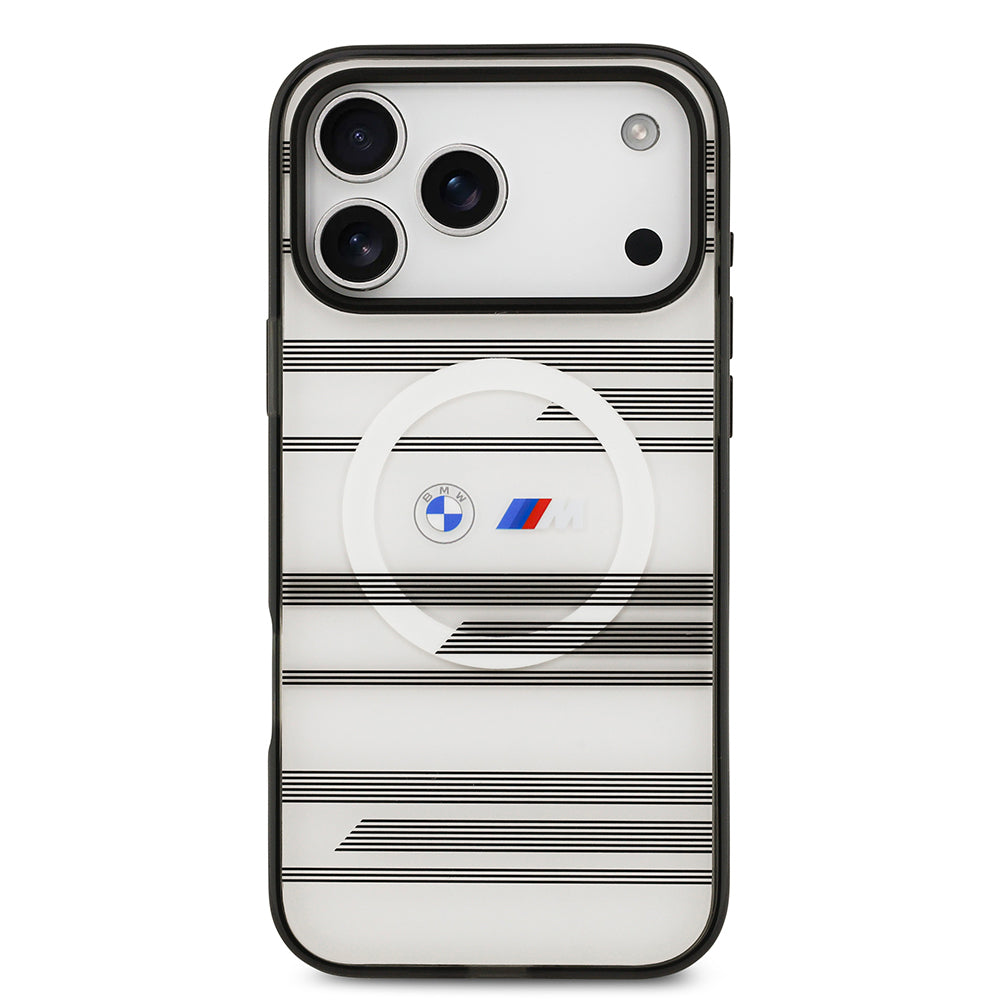 iPhone 17 Pro Max Kılıf BMW Orjinal Lisanslı M-safe Şarj Özellikli Metal Kamera Butonlu Yatay Şeritli M Dizayn Kapak