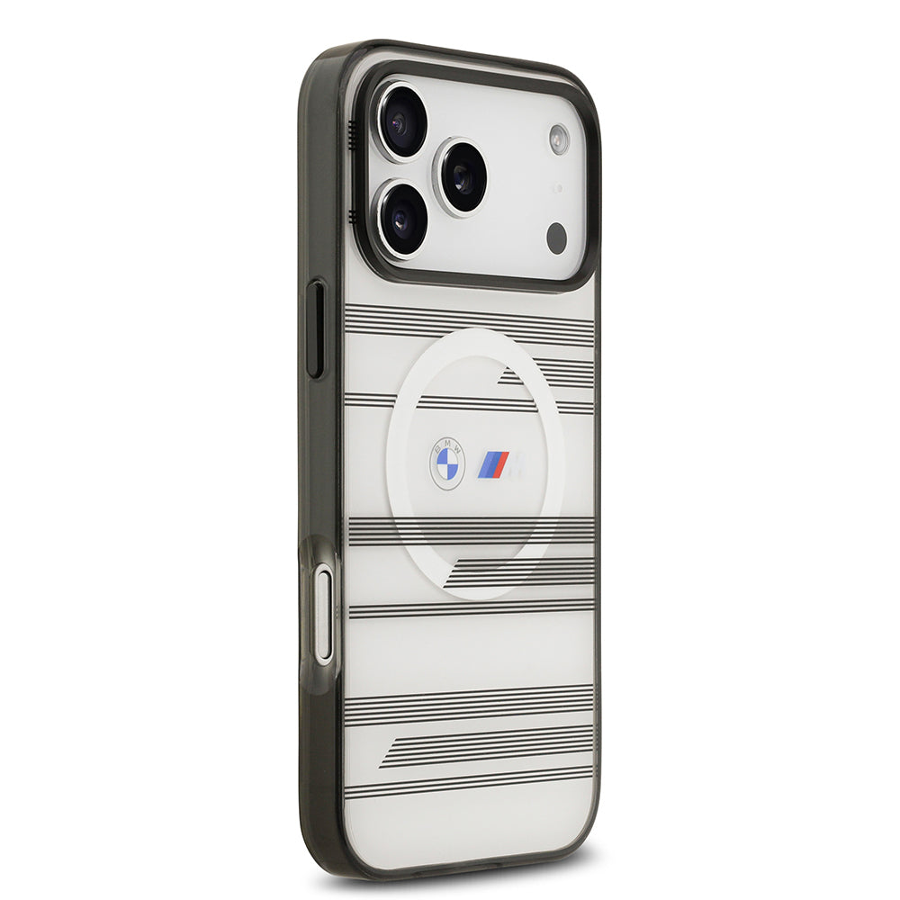 iPhone 17 Pro Max Kılıf BMW Orjinal Lisanslı M-safe Şarj Özellikli Metal Kamera Butonlu Yatay Şeritli M Dizayn Kapak
