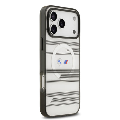 iPhone 17 Pro Max Kılıf BMW Orjinal Lisanslı M-safe Şarj Özellikli Metal Kamera Butonlu Yatay Şeritli M Dizayn Kapak
